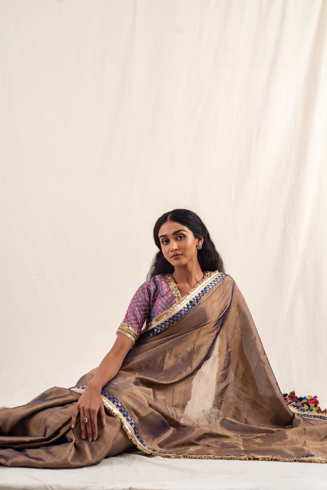 Saaj - Baingani Silk Chanderi Tissue Saree