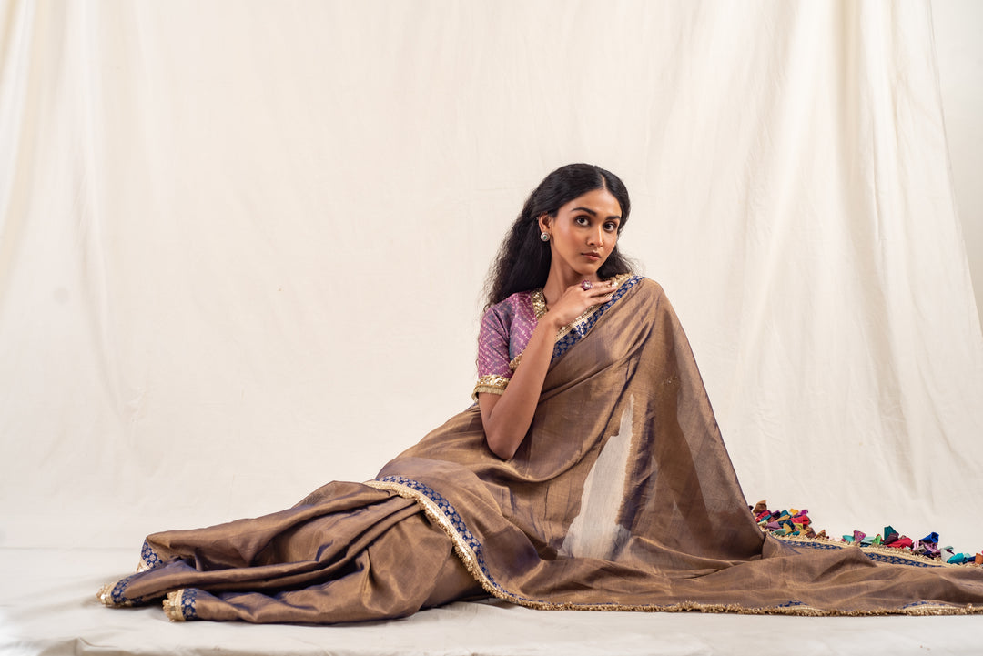 Saaj - Baingani Silk Chanderi Tissue Saree