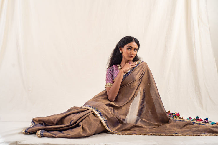 Saaj - Baingani silk chanderi tissue handwoven saree