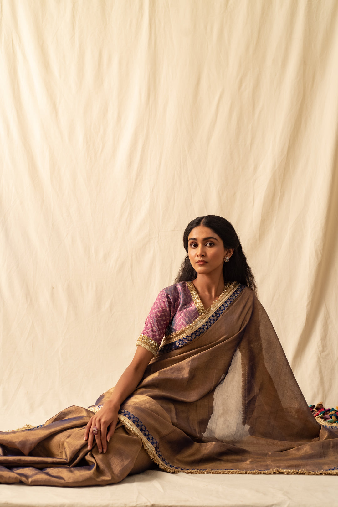 Saaj - Baingani Silk Chanderi Tissue Saree