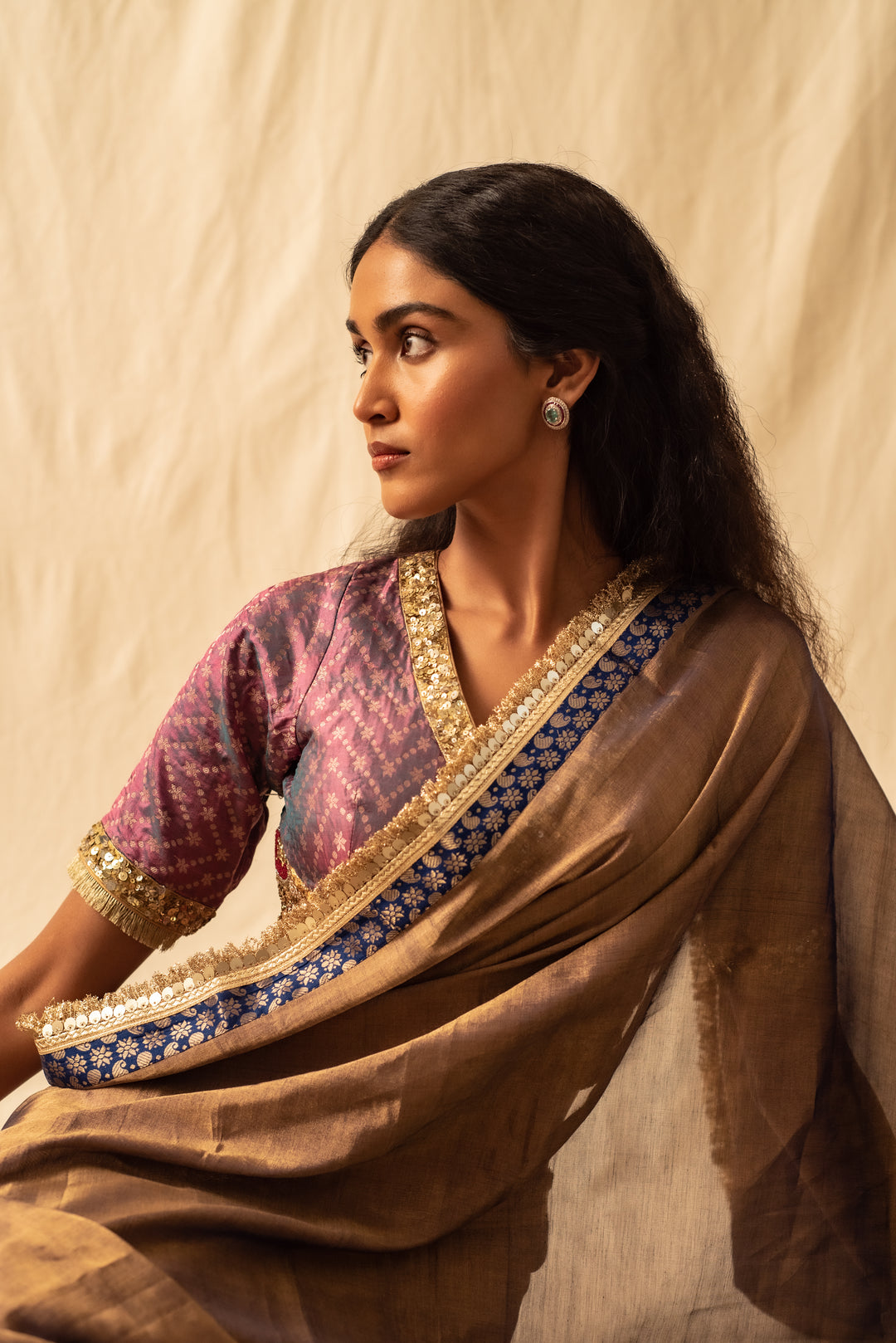 Saaj - Baingani Silk Chanderi Tissue Saree