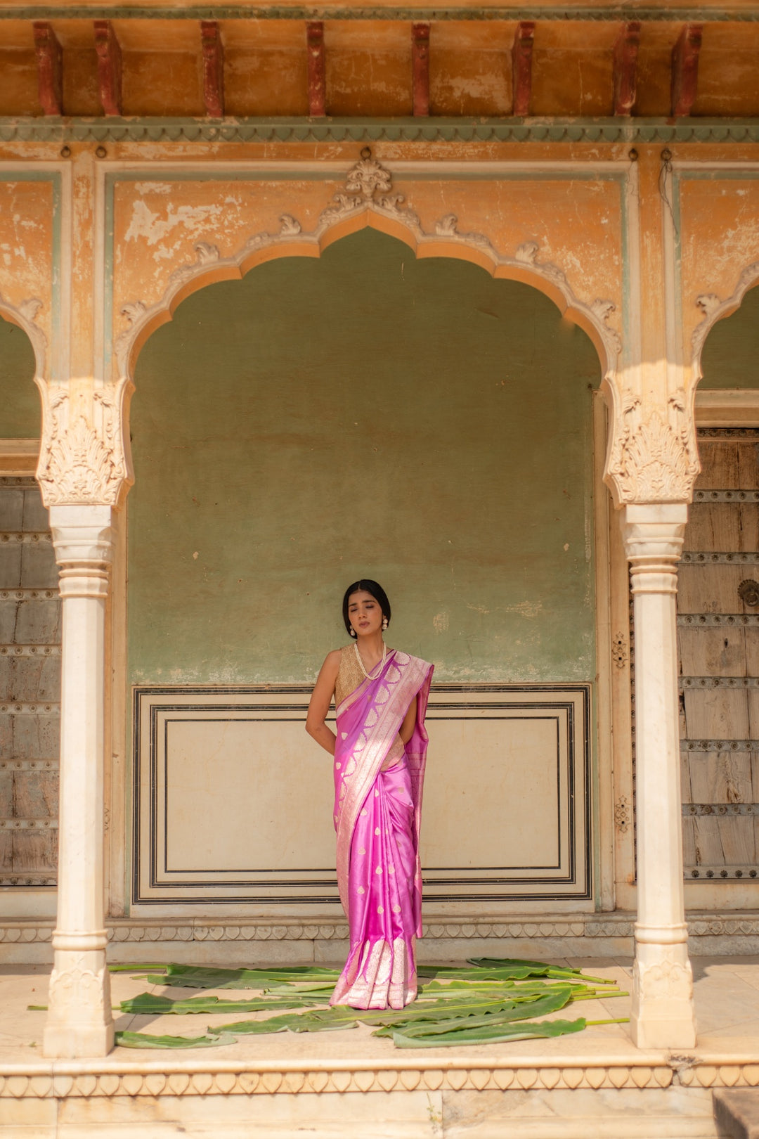 Alaia- Pink Silk Banarasi Mashroo Saree