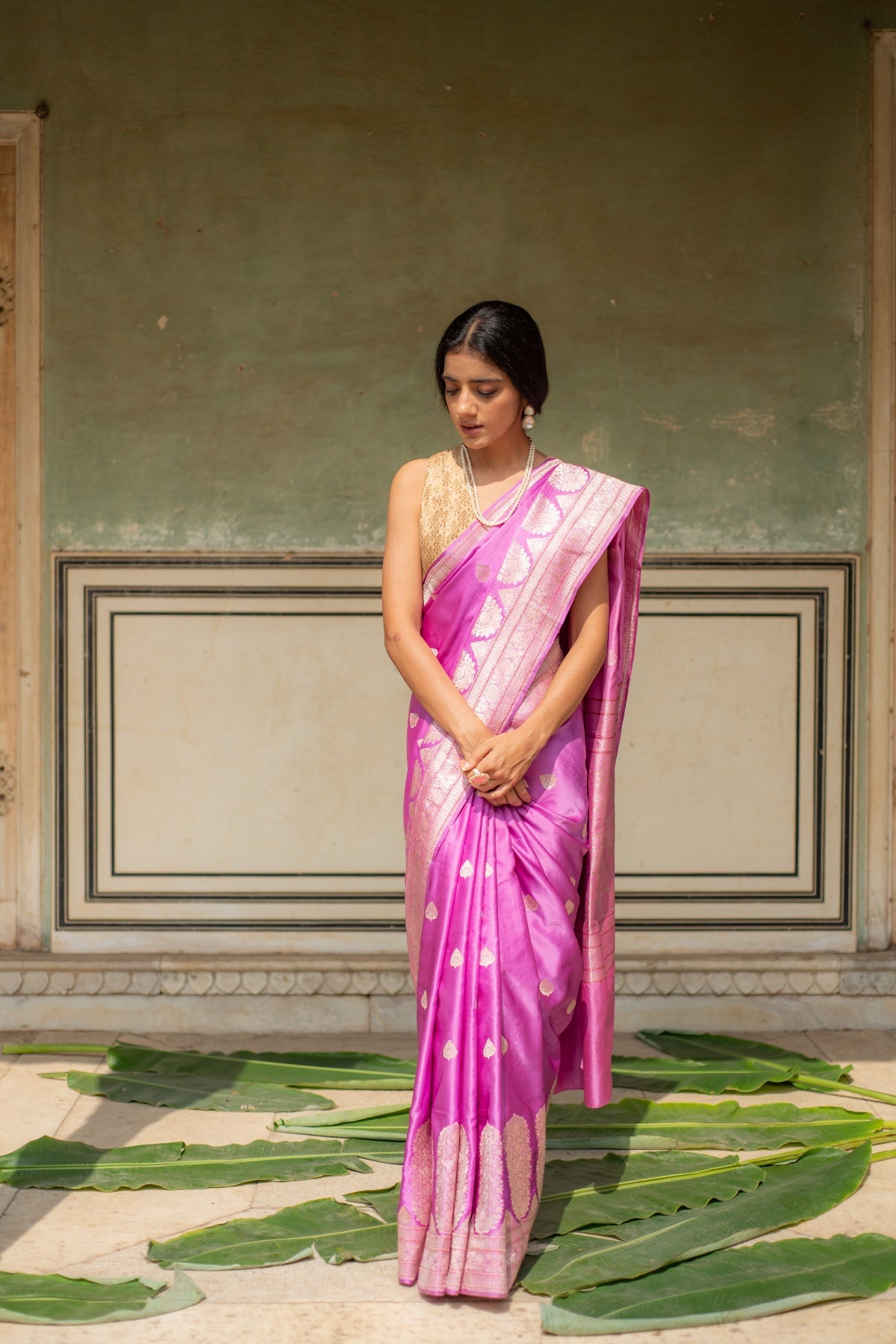 Alaia- Pink Silk Banarasi Mashroo Saree