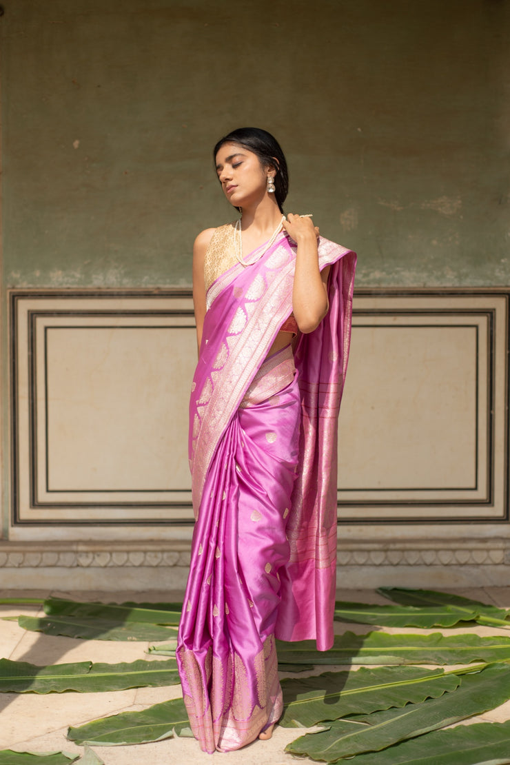 Alaia- Pink Silk Banarasi Mashroo Saree