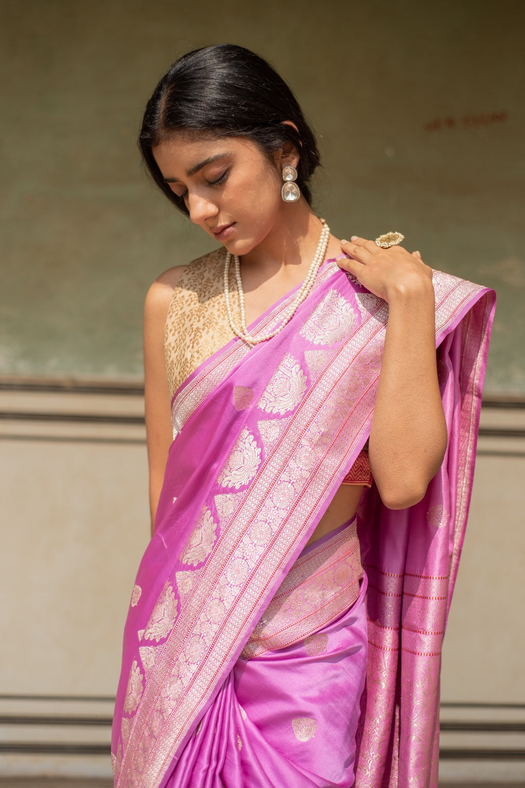 Alaia- Pink Silk Banarasi Mashroo Saree