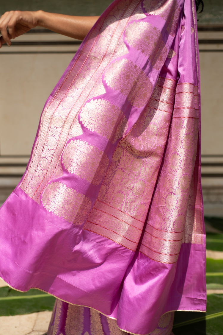 Alaia- Pink Silk Banarasi Mashroo Saree