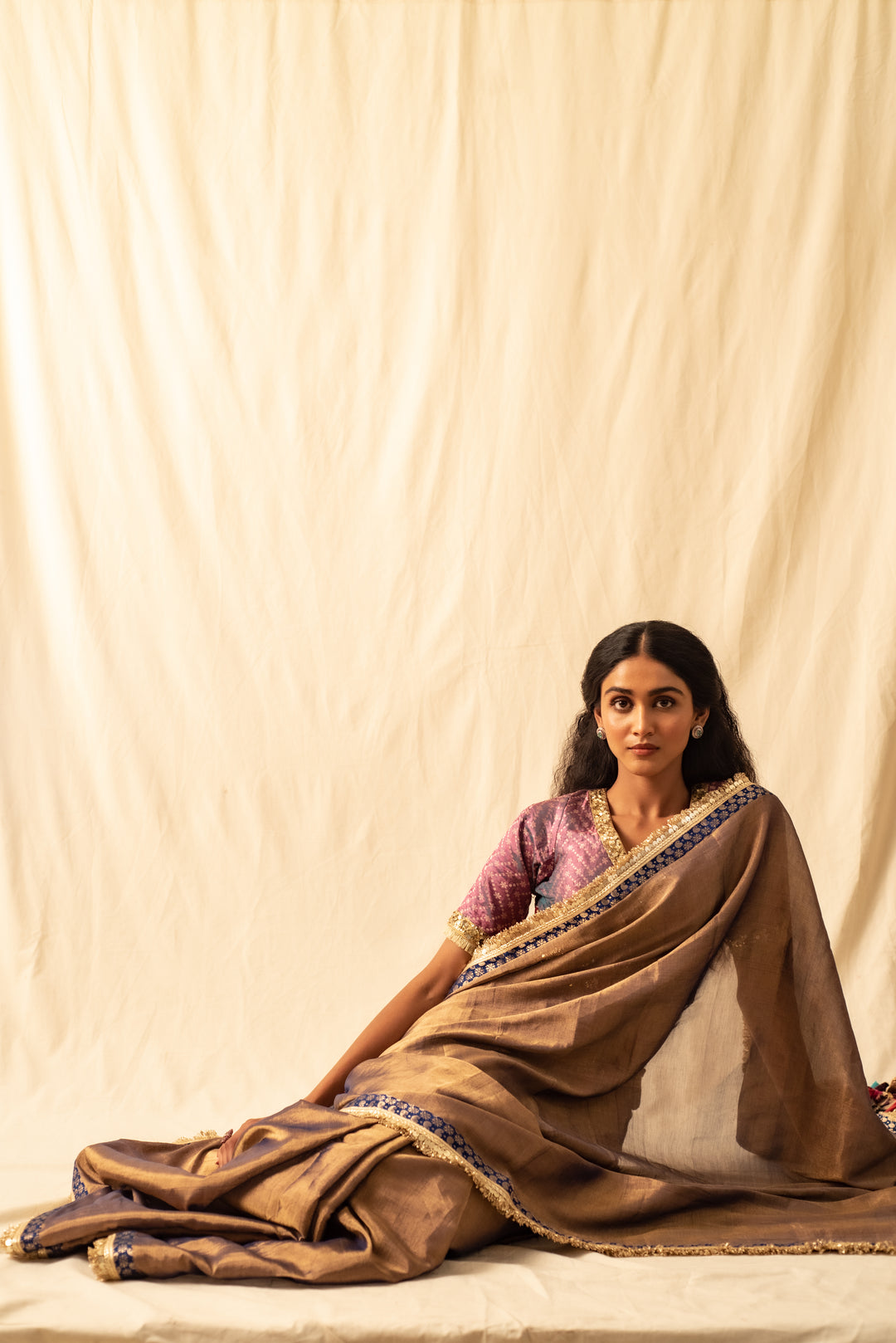 Saaj - Baingani Silk Chanderi Tissue Saree