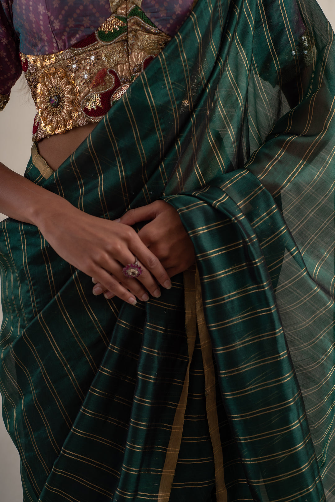 Yasti - Green silk chanderi handwoven saree