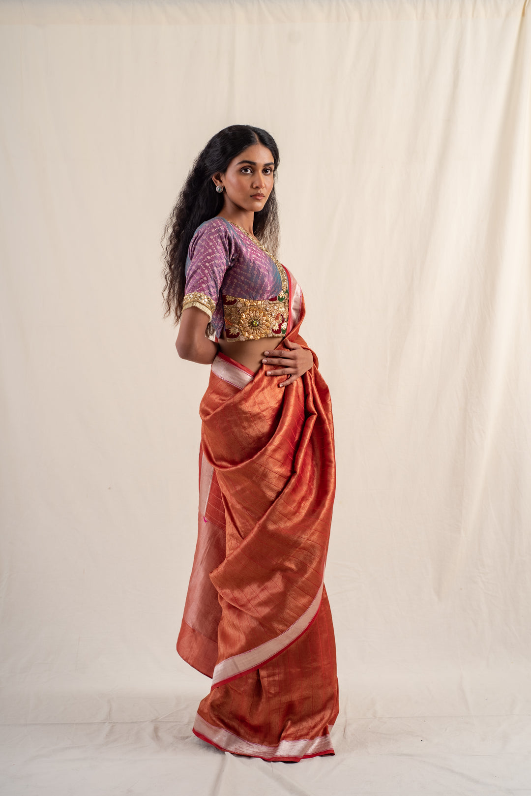 Zaveri - Burnt Orange Silk Banarasi Saree