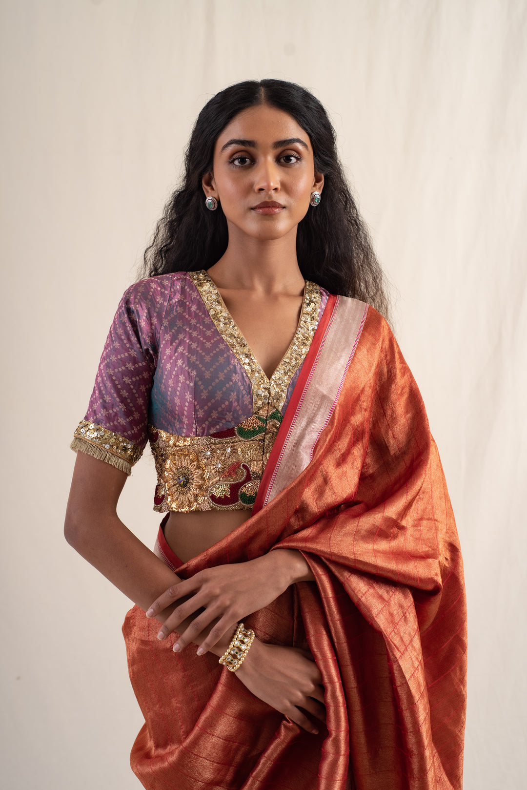 Zaveri - Burnt Orange Silk Banarasi Saree