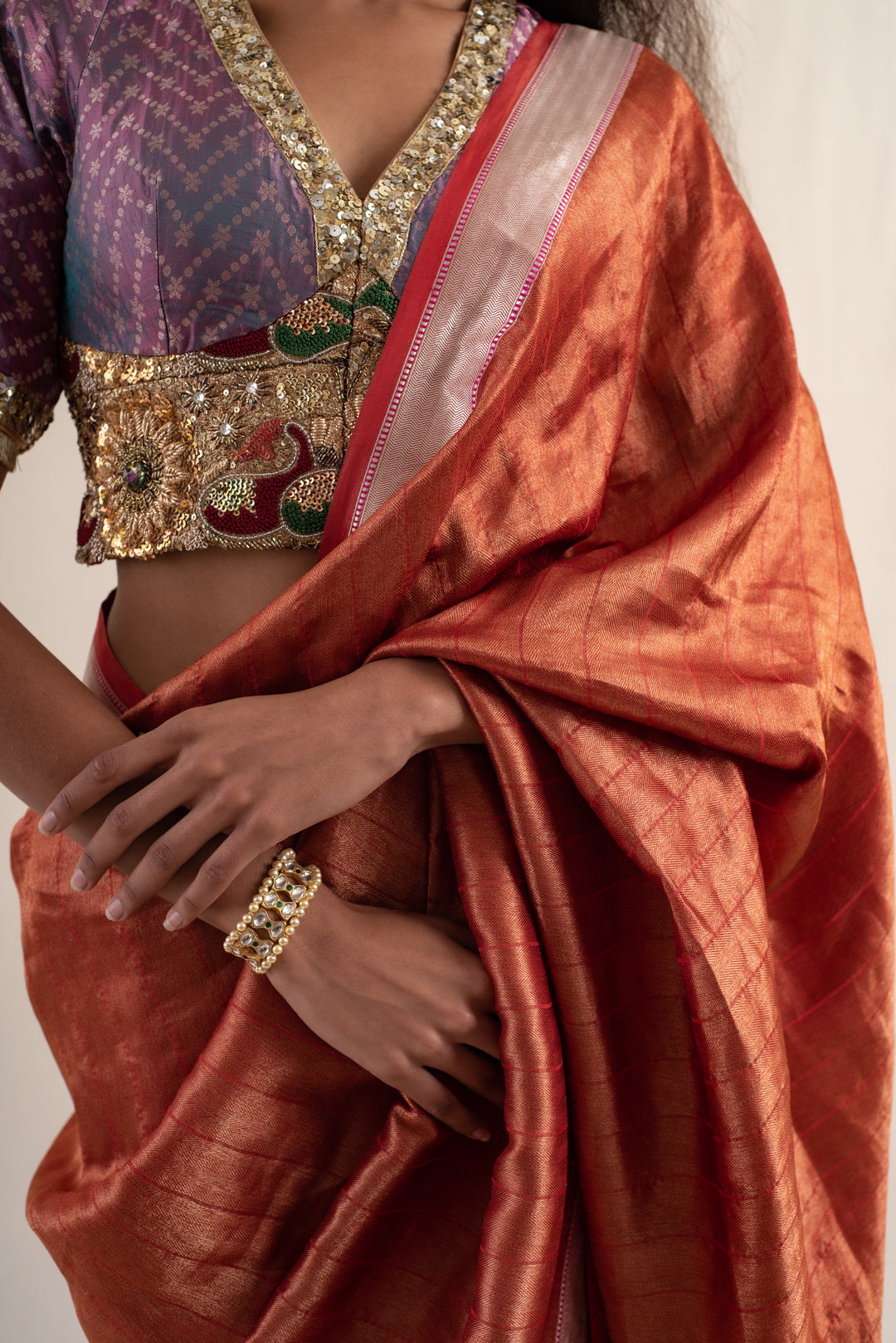 Zaveri - Burnt Orange Silk Banarasi Saree