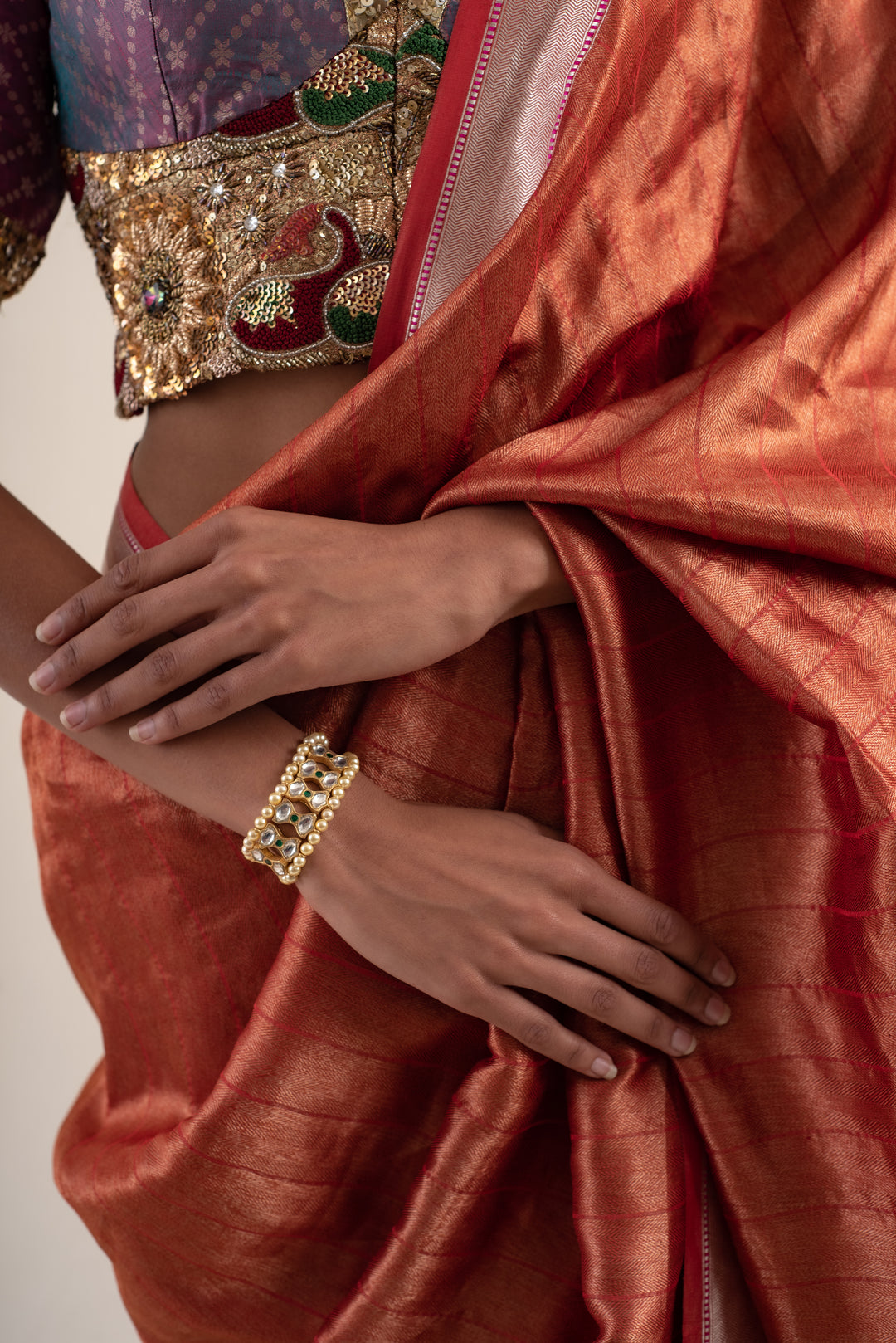 Zaveri - Burnt Orange Silk Banarasi Saree