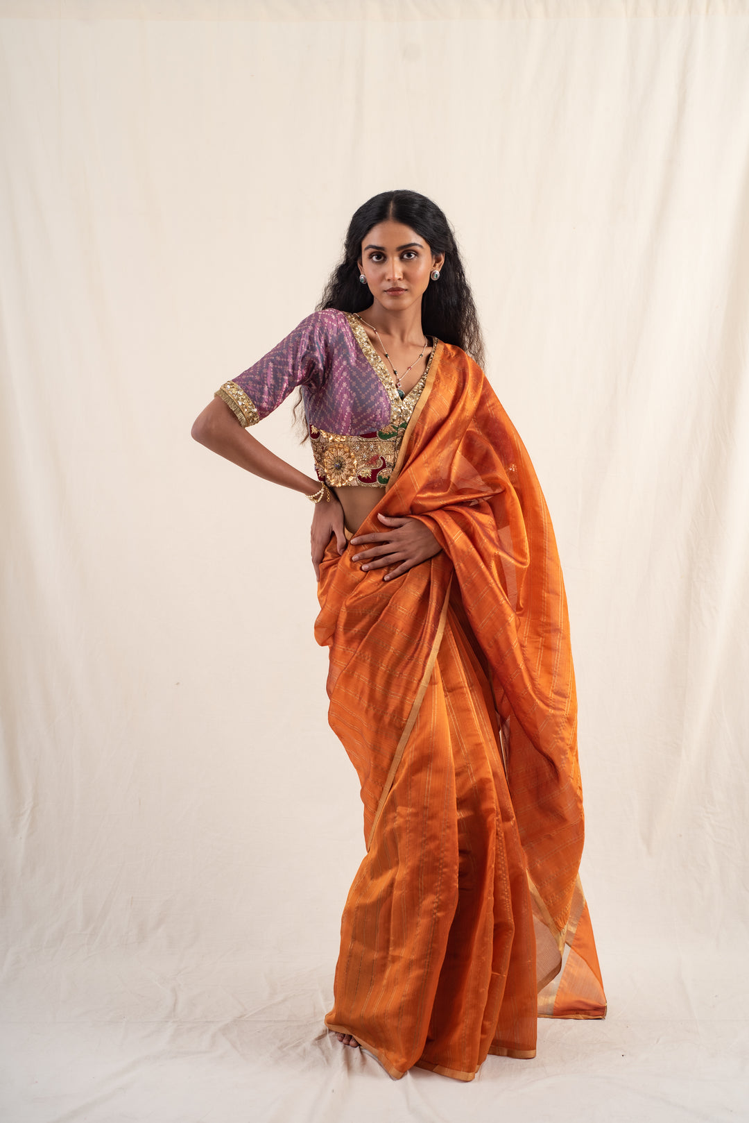 Yasti - Burnt Orange Silk Chanderi Saree