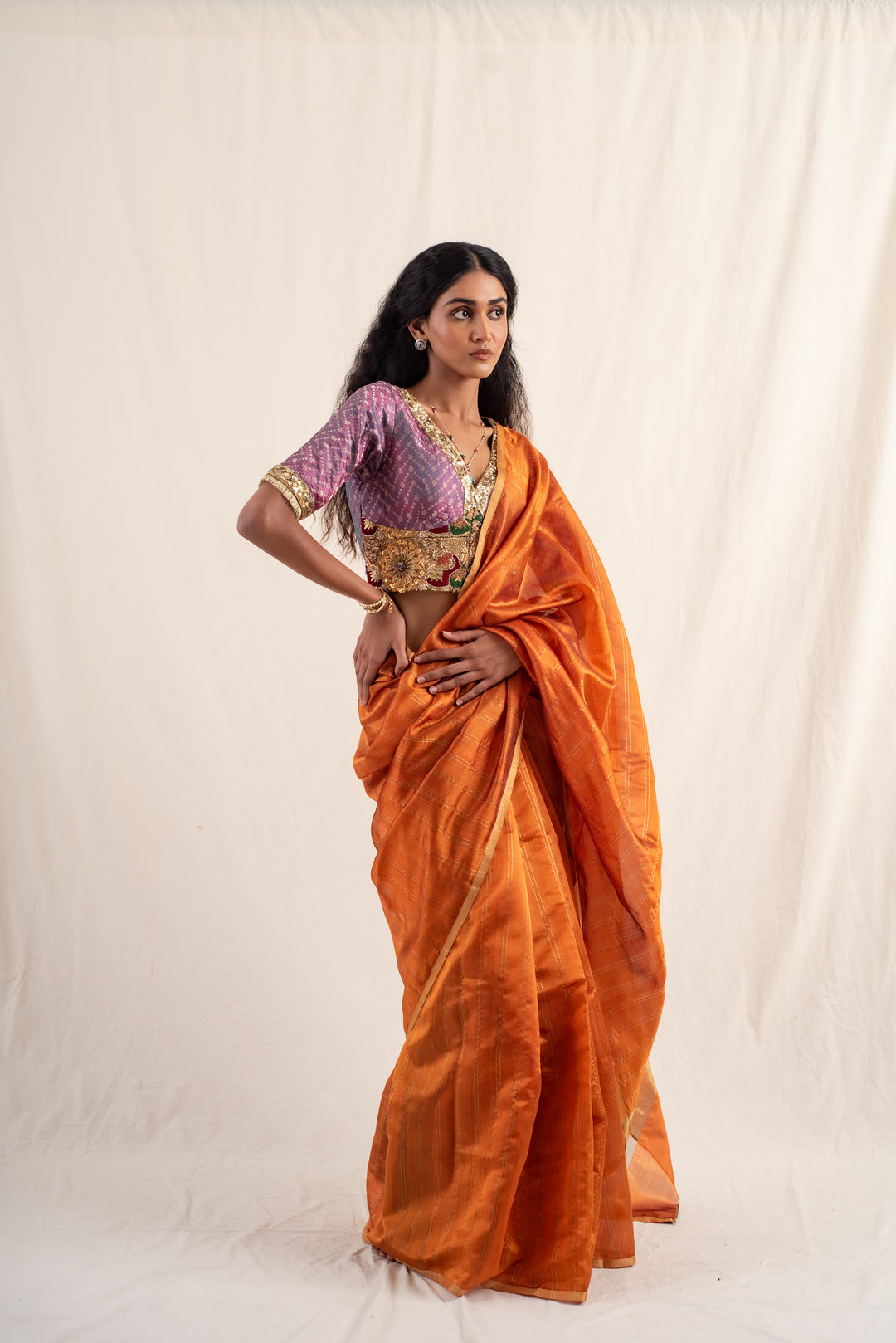 Yasti - Burnt Orange Silk Chanderi Saree