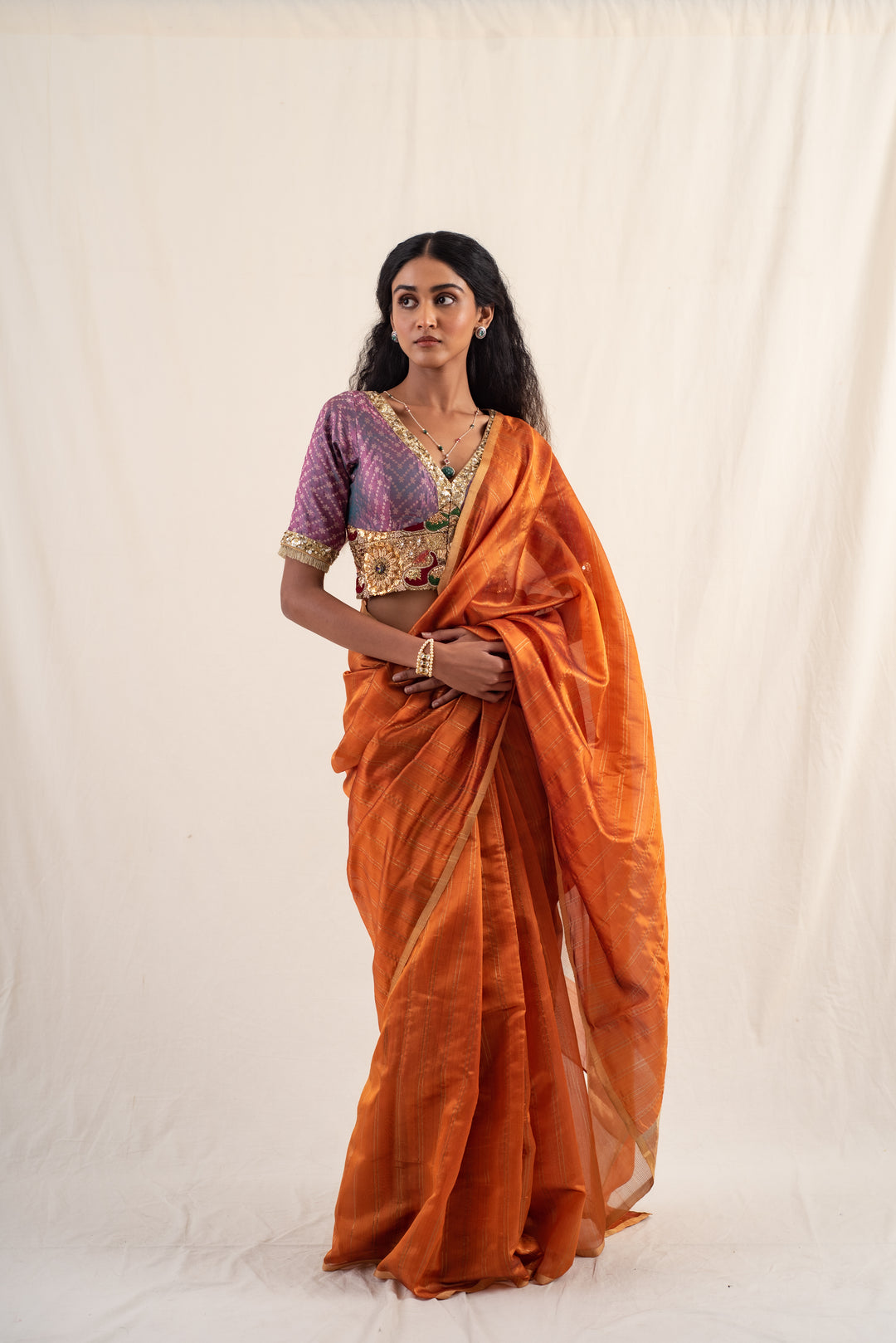 Yasti - Burnt Orange Silk Chanderi Saree