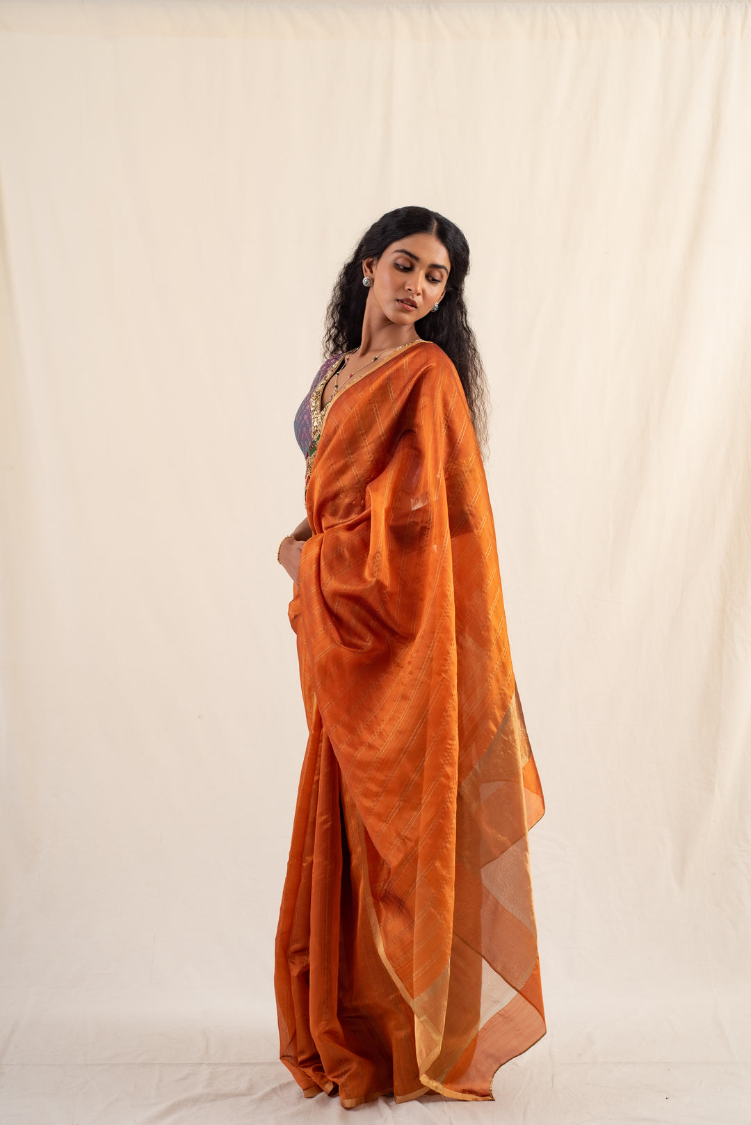 Yasti - Burnt Orange silk chanderi handwoven saree