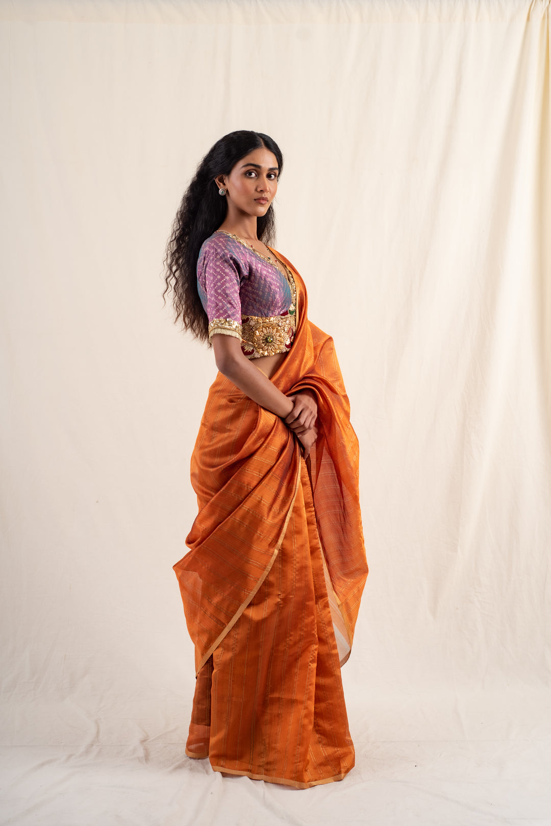 Yasti - Burnt Orange Silk Chanderi Saree