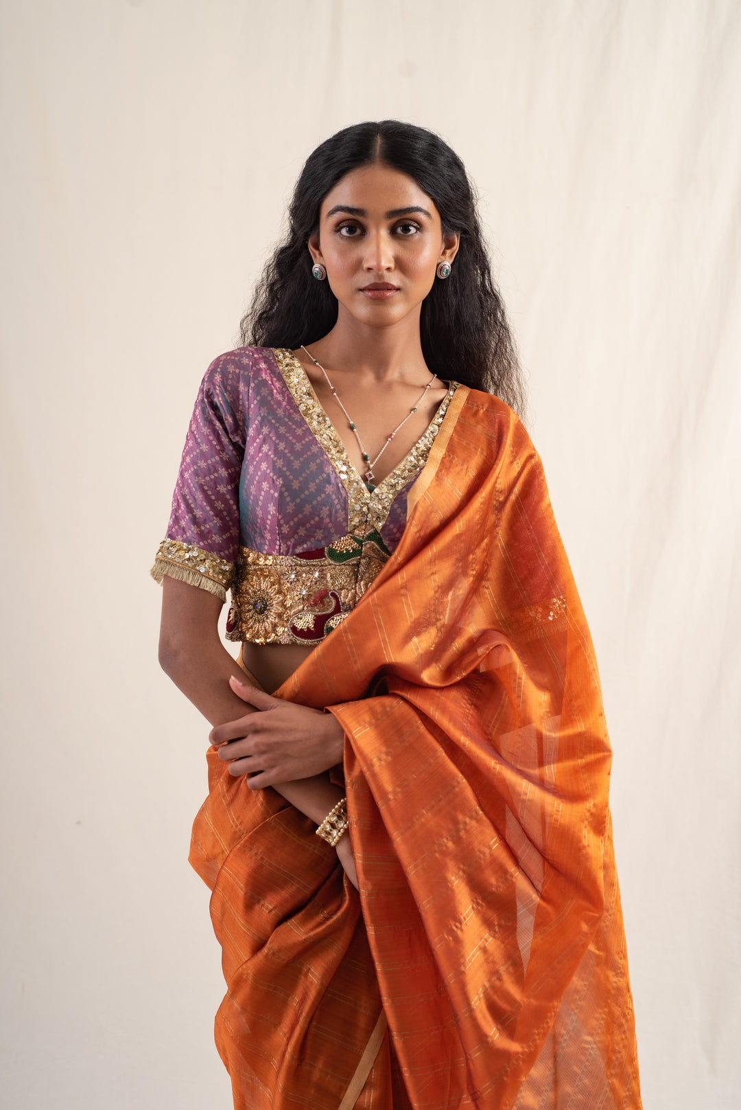 Yasti - Burnt Orange Silk Chanderi Saree