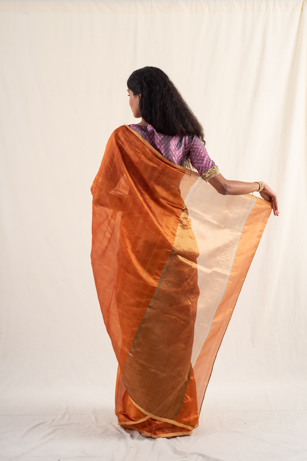 Yasti - Burnt Orange Silk Chanderi Saree