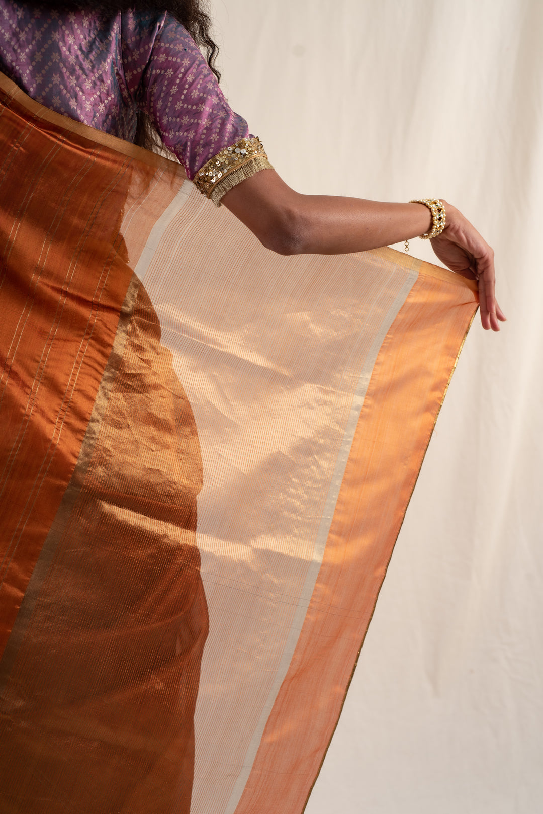 Yasti - Burnt Orange Silk Chanderi Saree