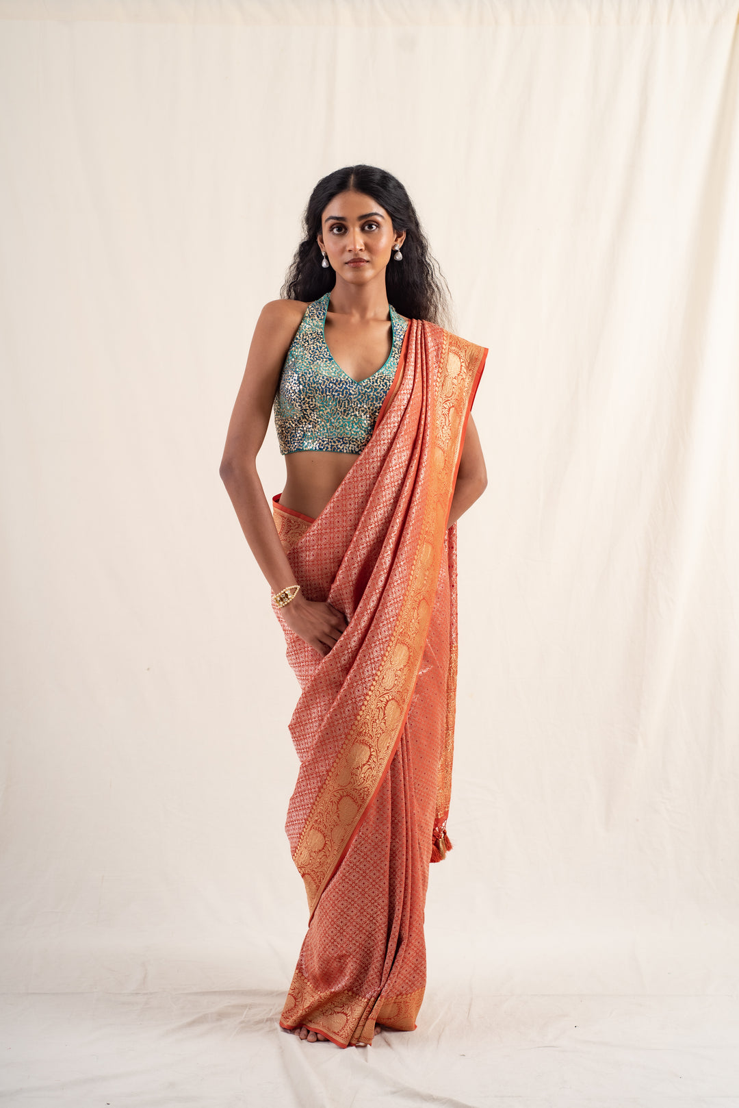 Begum - Burnt Orange Silk Georgette Banarasi Saree