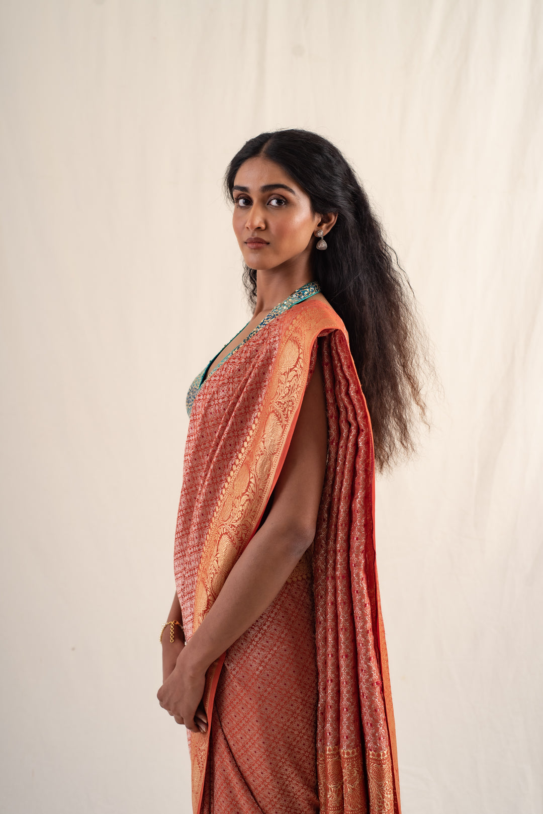 Begum - Burnt Orange Silk Georgette Banarasi Saree