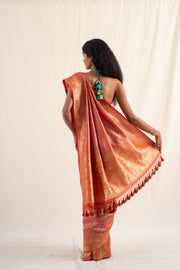 Begum - Burnt orange silk georgette banarasi handwoven saree