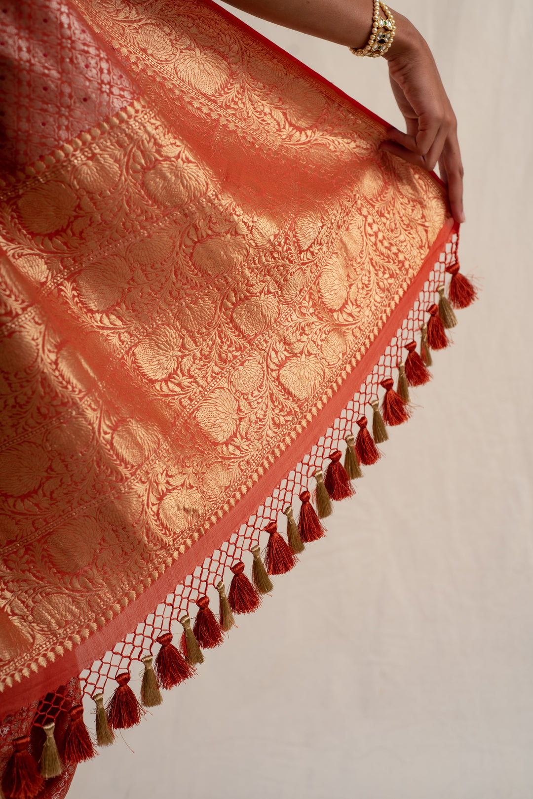 Begum - Burnt Orange Silk Georgette Banarasi Saree