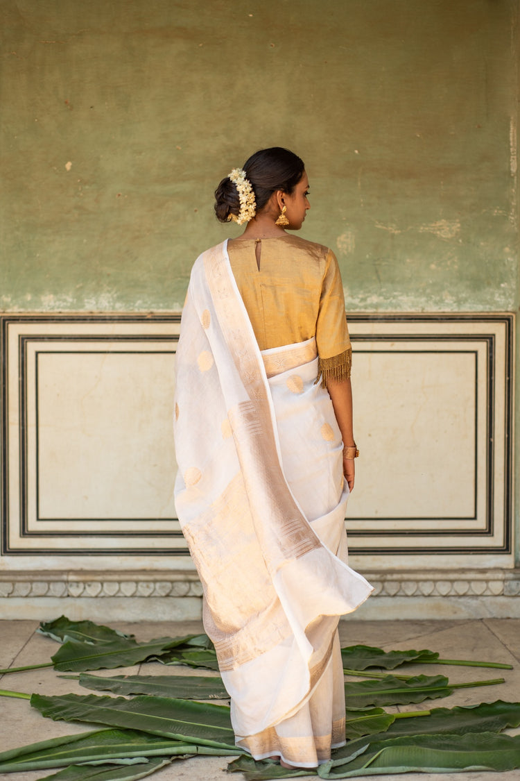 Rena Ivory- Ivory Banarasi Silk Tissue Saree