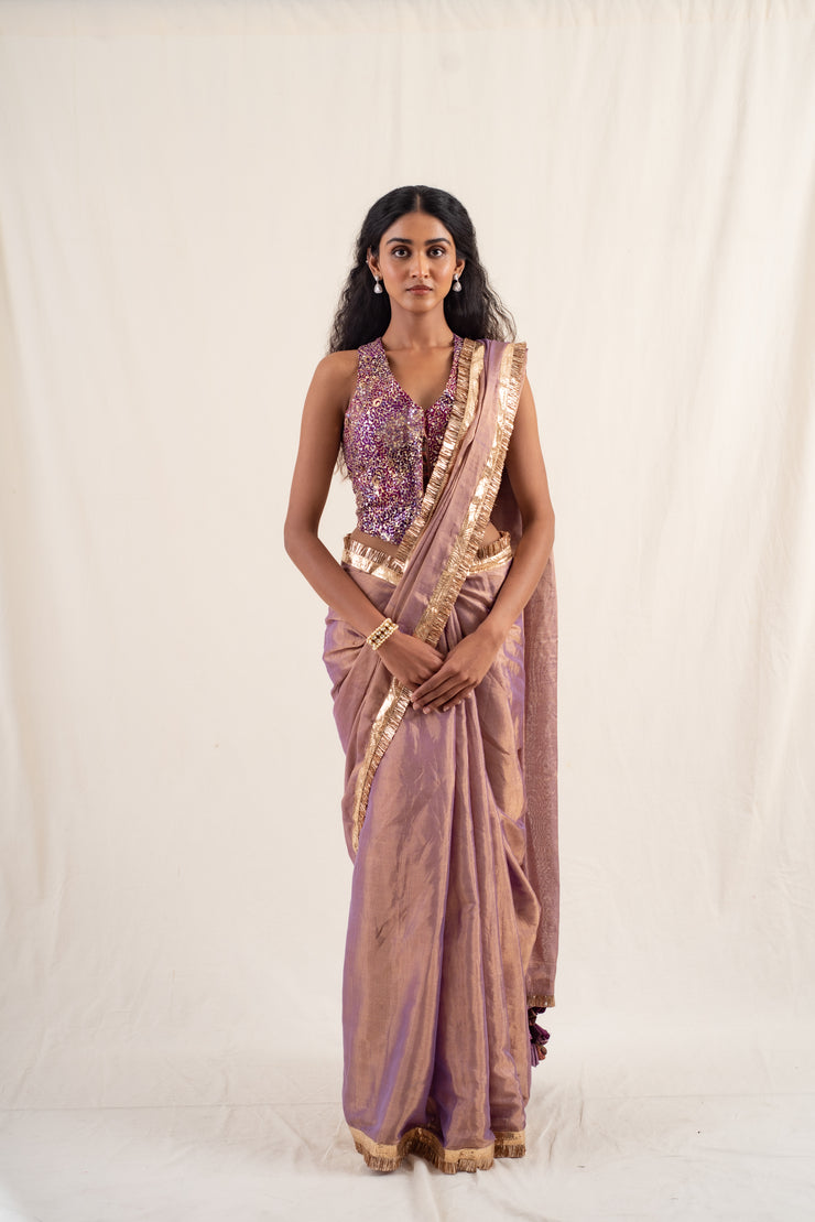 Janpath - Lilac silk chanderi tissue handwoven saree