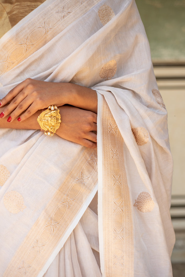 Rena Ivory- Ivory Banarasi Silk Tissue Saree