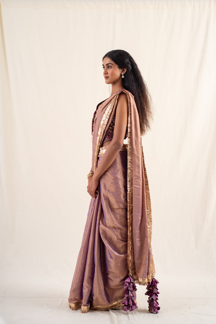 Janpath - Lilac silk chanderi tissue handwoven saree