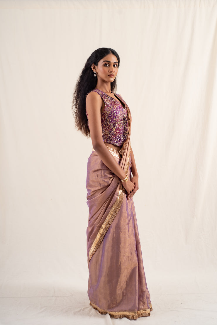 Janpath - Lilac silk chanderi tissue handwoven saree