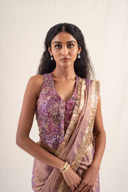 Janpath - Lilac silk chanderi tissue handwoven saree