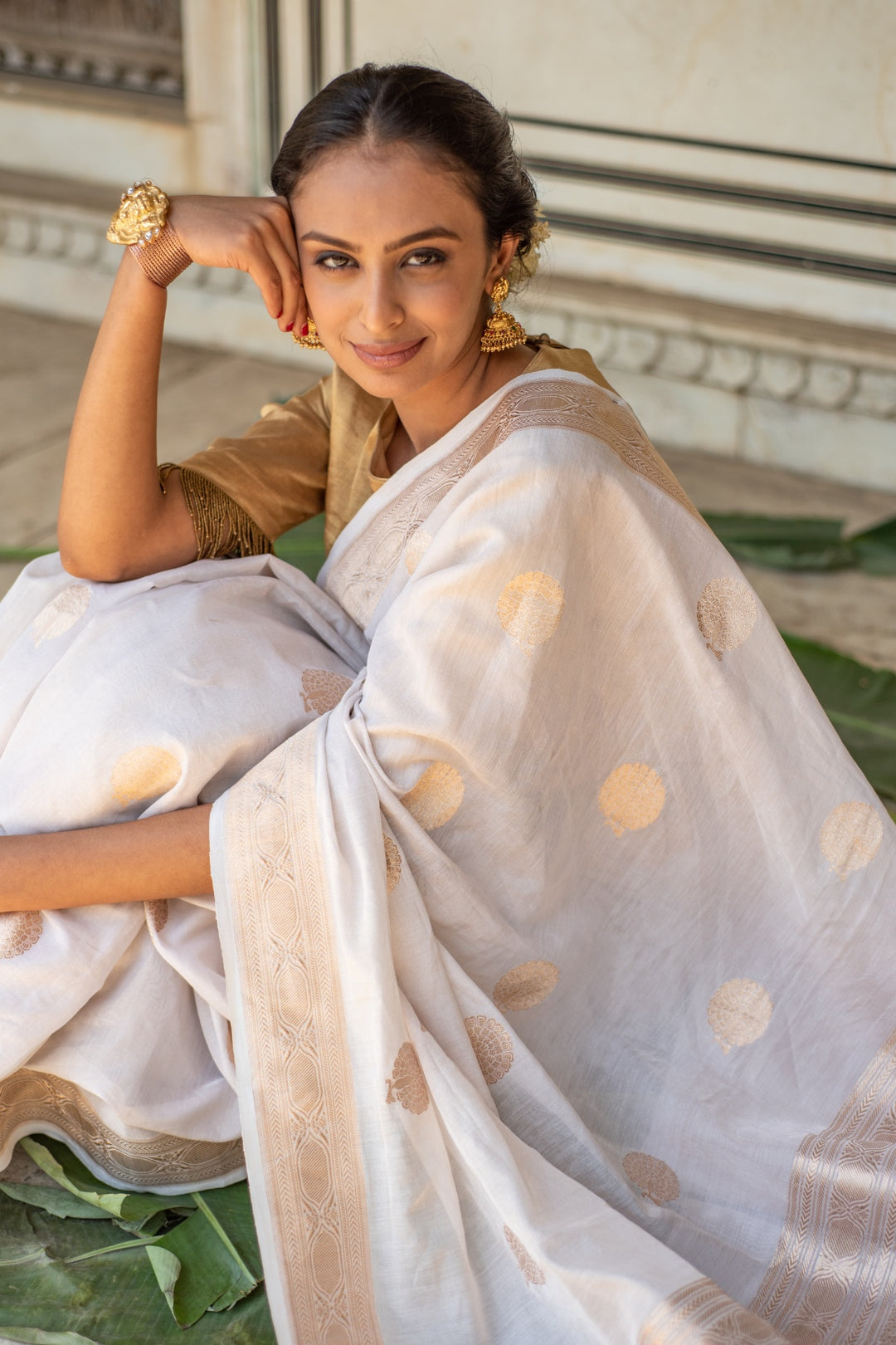 Rena Ivory- Ivory Banarasi Silk Tissue Saree