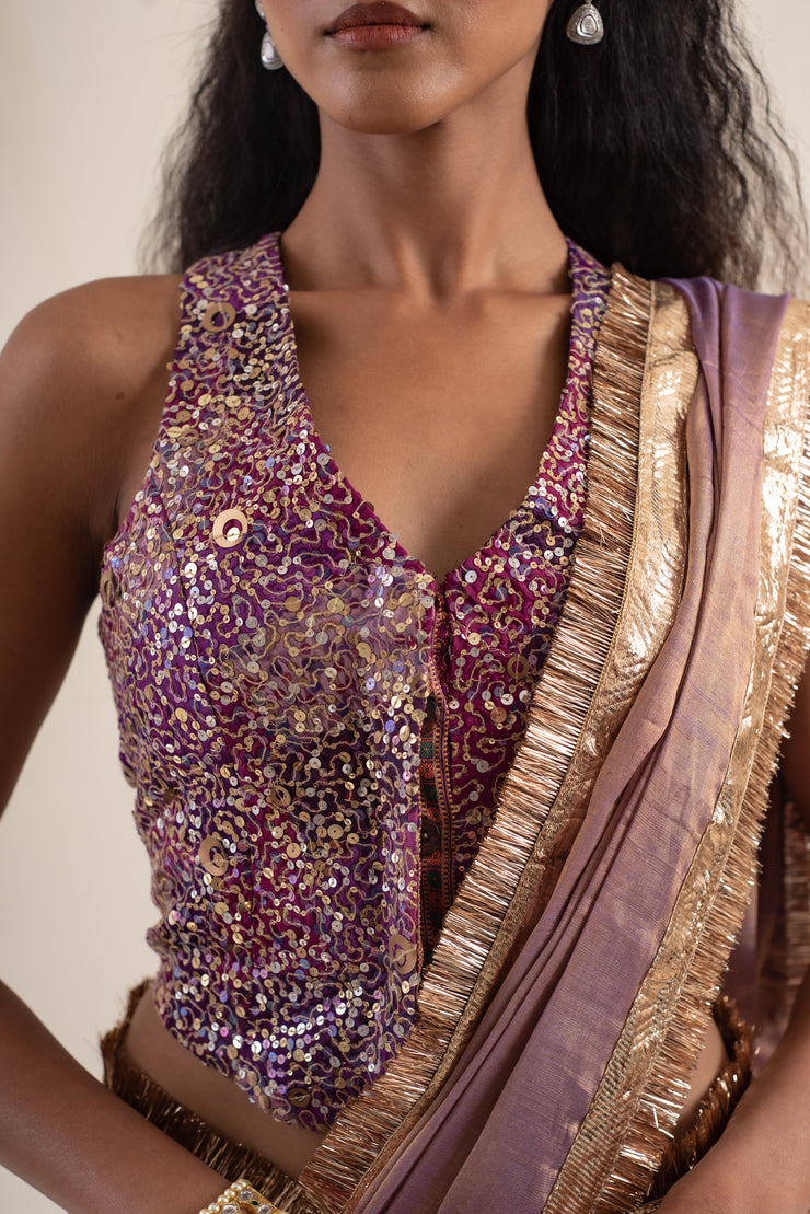 Janpath - Lilac silk chanderi tissue handwoven saree