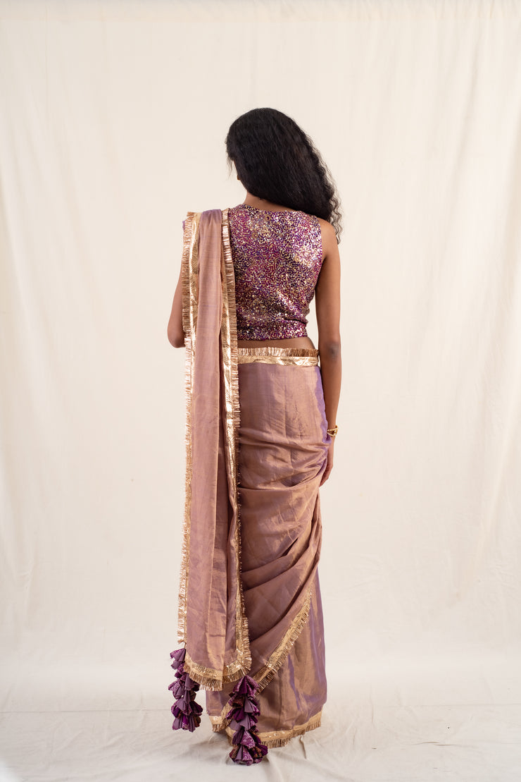 Janpath - Lilac silk chanderi tissue handwoven saree