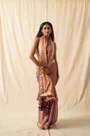 Janpath - Lilac silk chanderi tissue handwoven saree