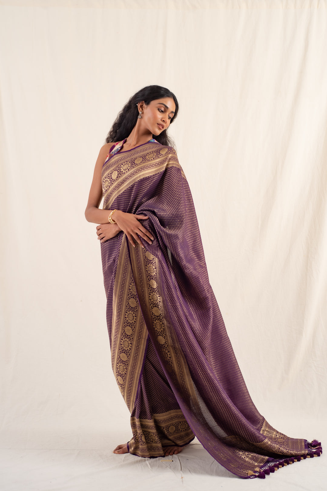 Palika - Deep Purple Silk Georgette Banarasi Saree