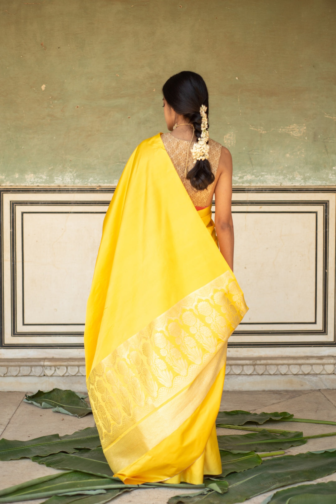 Mani Yellow- Yellow Banarasi Mashroo Saree