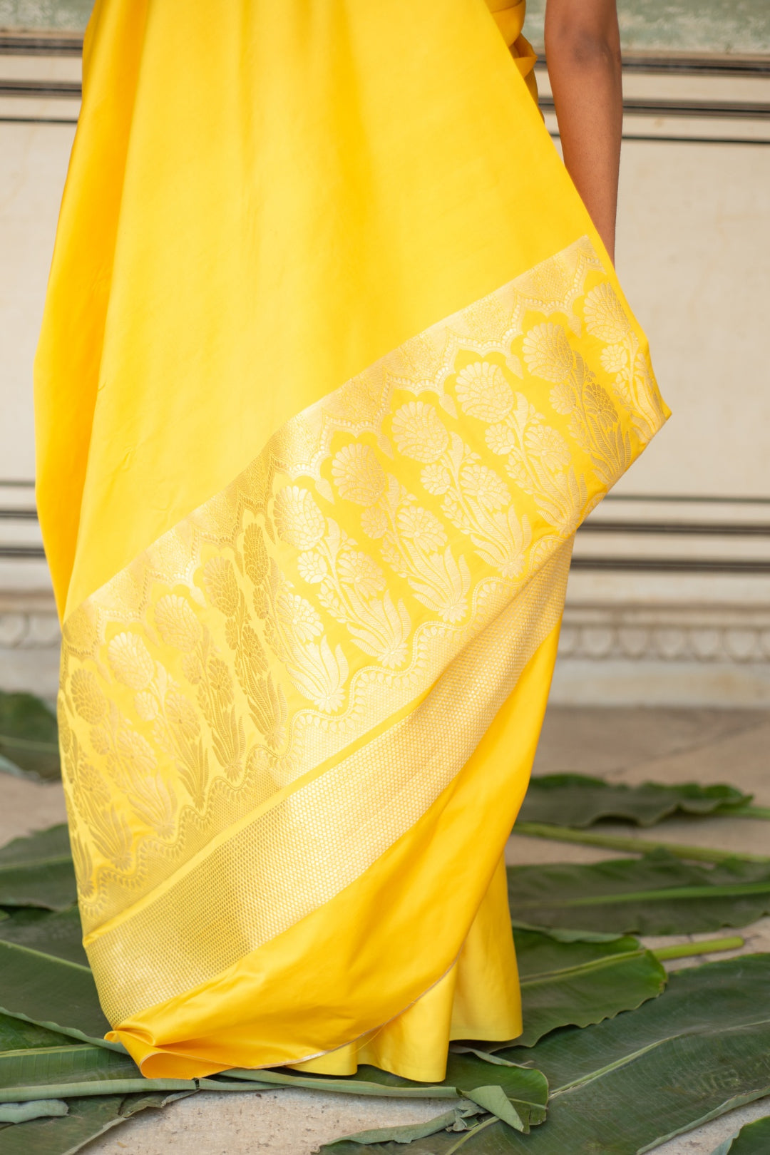 Mani Yellow- Yellow Banarasi Mashroo Saree