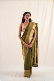 Burma Mehendi - Green silk georgette banarasi handwoven saree