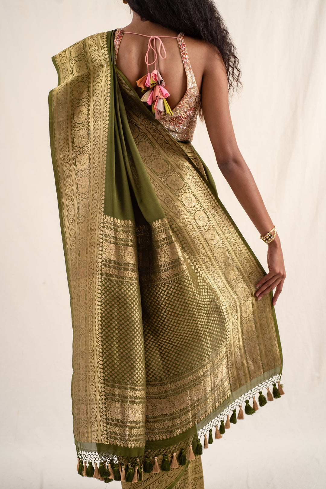 Burma- Green Silk Georgette Banarasi Saree