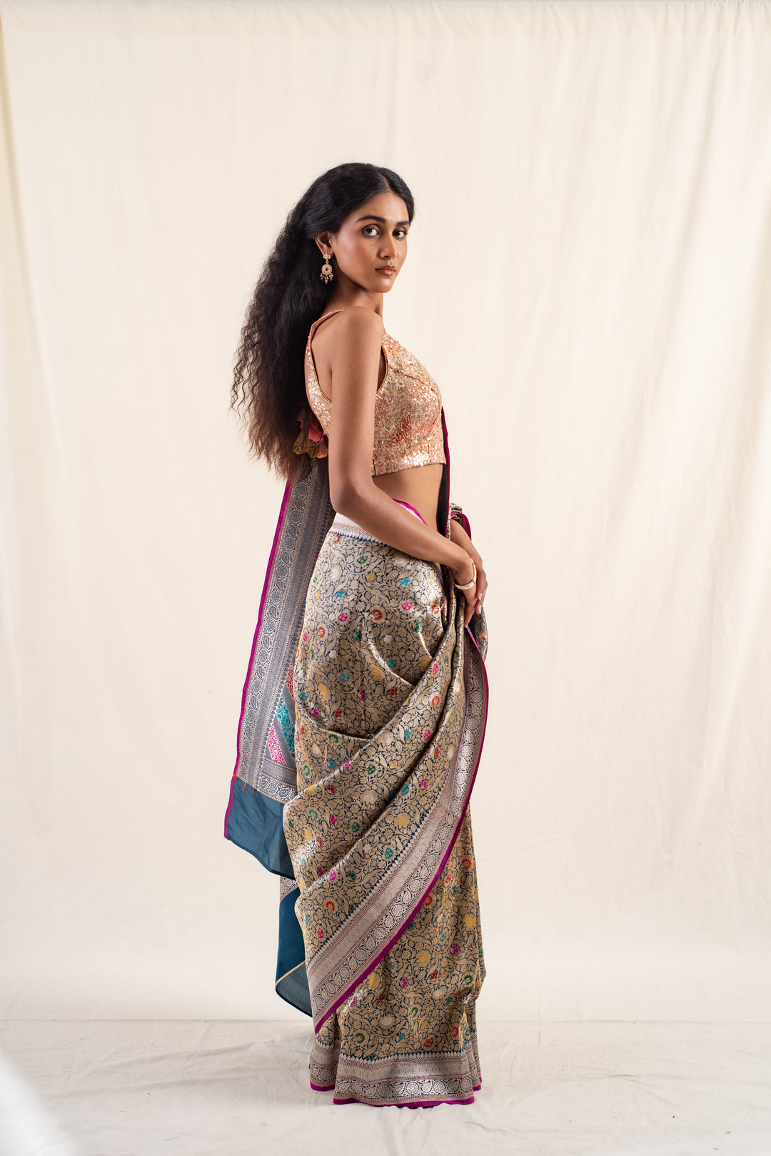 Rythu - Deep Blue Silk Banarasi Saree