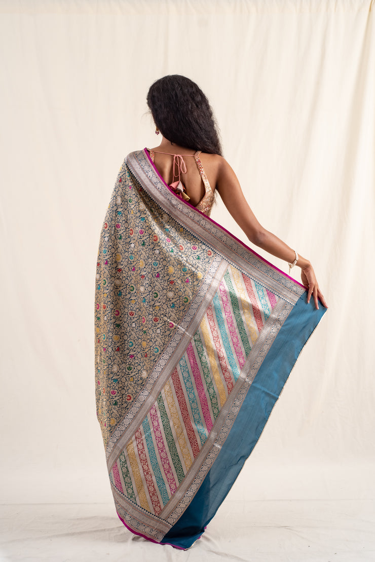 Rythu - Deep blue silk banarasi saree