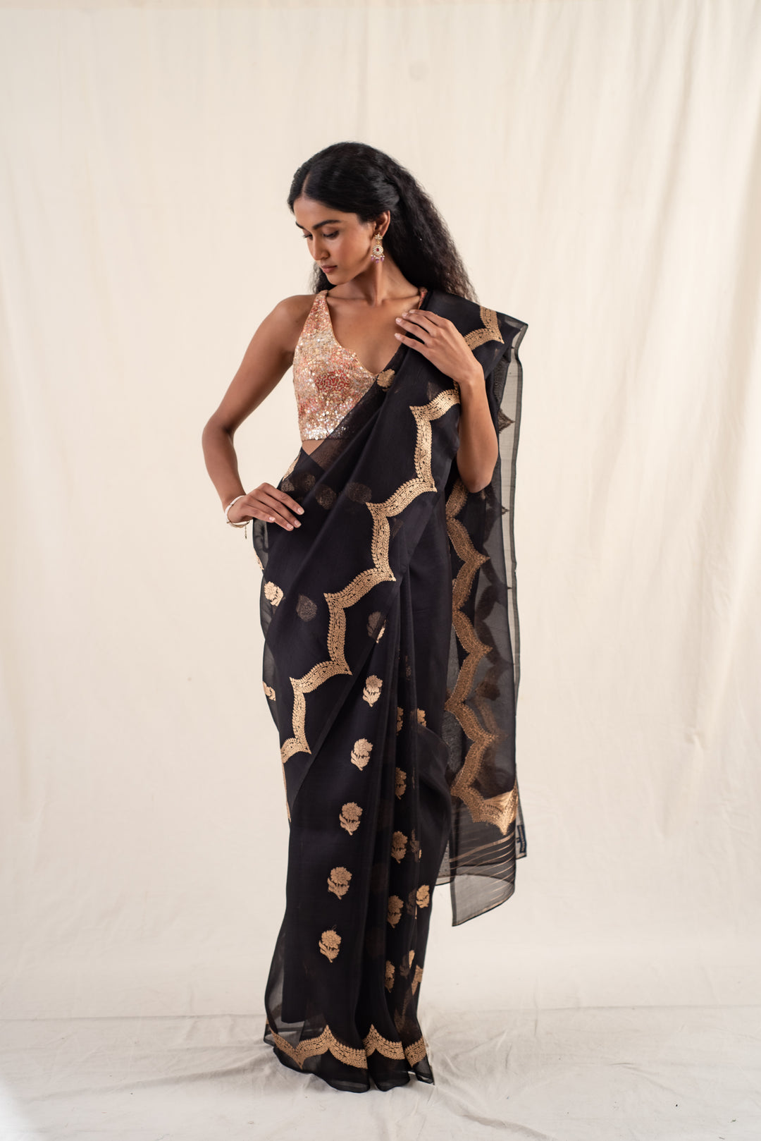 Chaura - Black silk banarasi organza handwoven saree