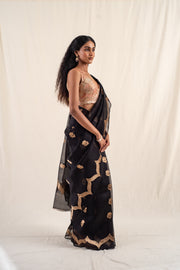 Chaura - Black silk banarasi organza handwoven saree