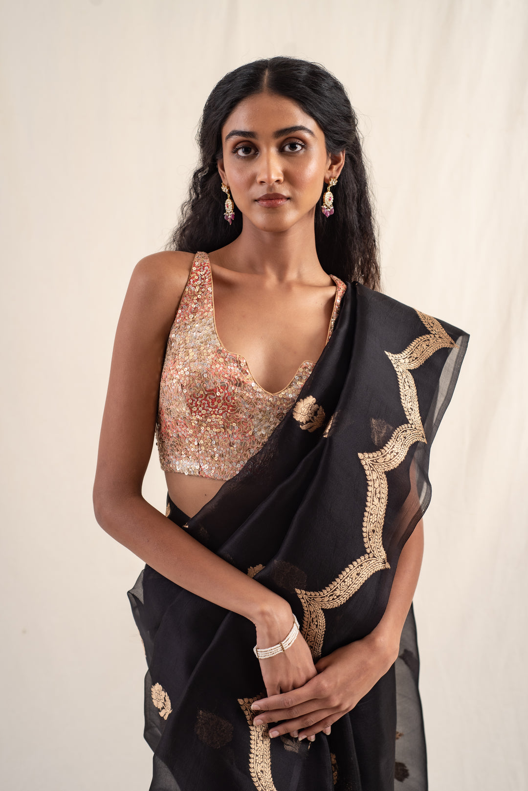 Chaura - Black silk banarasi organza handwoven saree