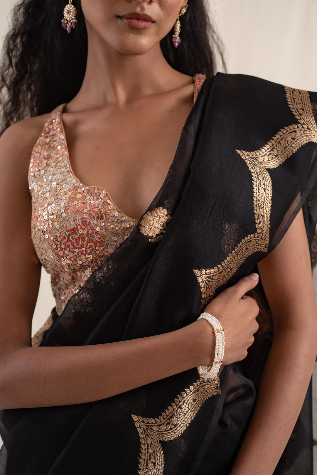 Chaura - Black silk banarasi organza handwoven saree