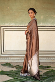 Chan- Copper-Grey Black Silk Banarasi Textured Saree